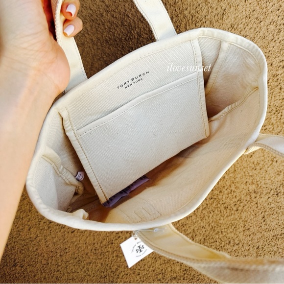 {Tory Burch} Natural Canvas Tote Bag - Double Top Handle for Beach/Summer Bag - Picture 5 of 6